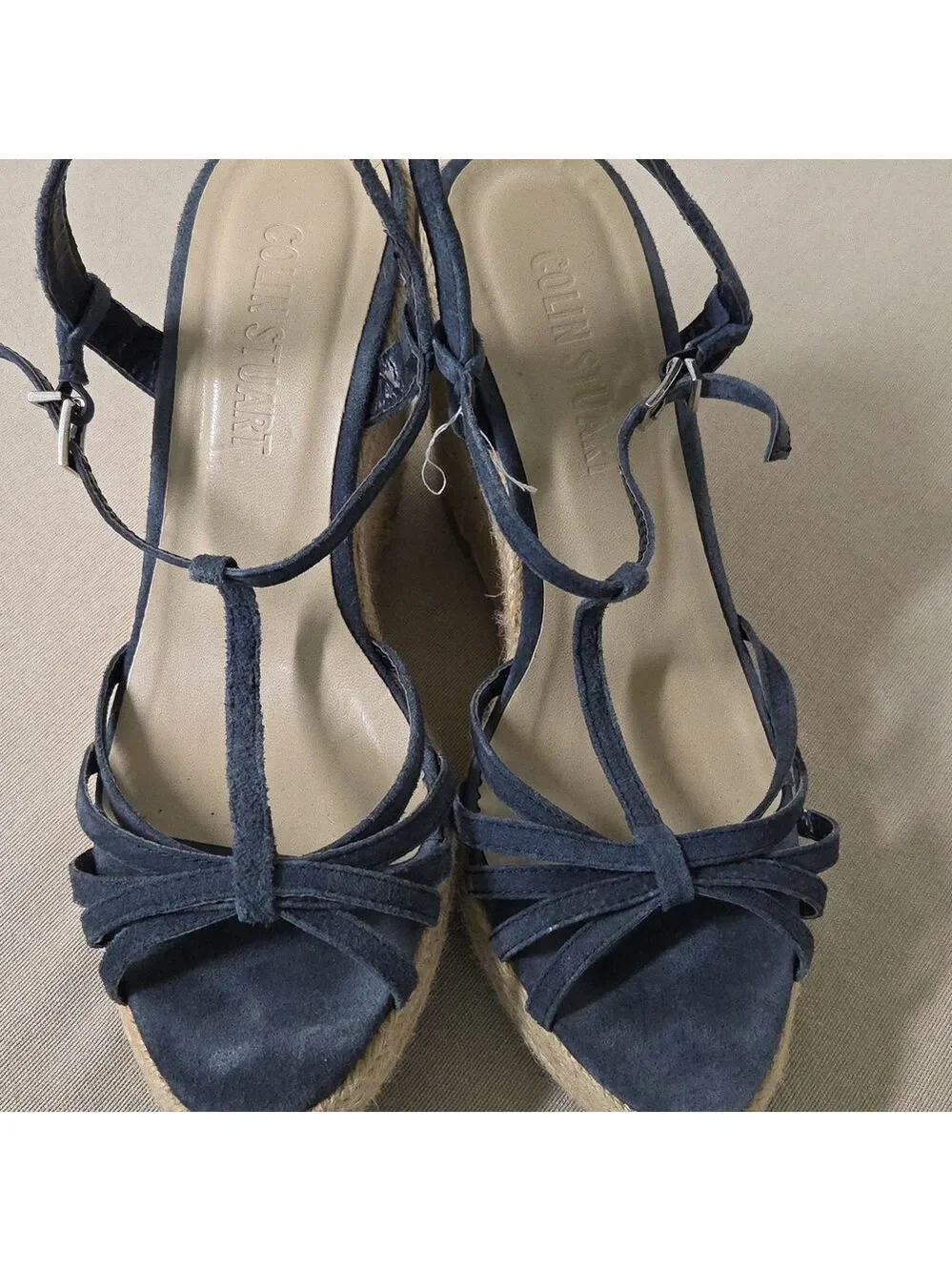 Colin Stuart Dark Blue Espadrille Sandals 8 M Blue Suade Wedge